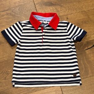 Janie and Jack Navy and White Striped Polo with Red Collar